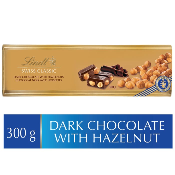 Lindt SWISS CLASSIC Dark Chocolate and Hazelnut Bar, 300g