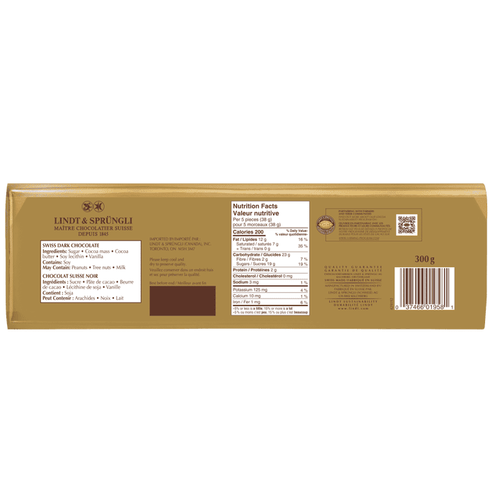 Lindt SWISS CLASSIC Gold Surfin Dark Chocolate Bar, 300g