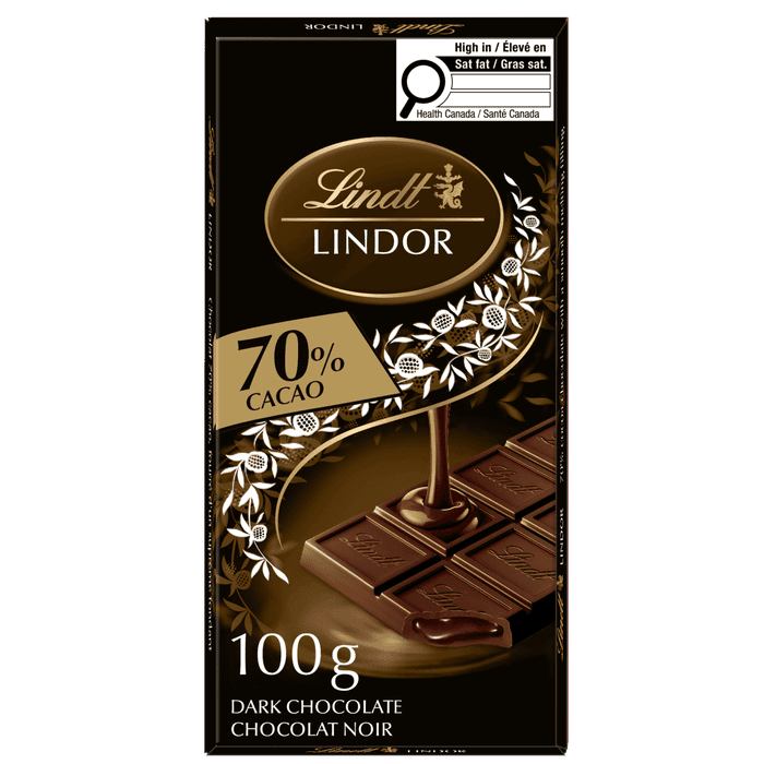 Lindt LINDOR 70% Cacao Dark Chocolate Bar, 100g