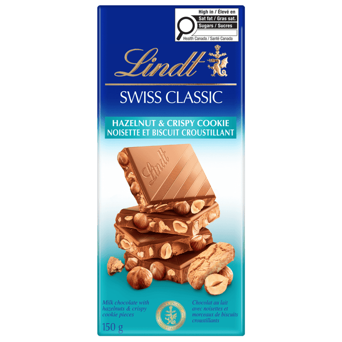 Lindt SWISS CLASSIC Milk Chocolate Hazelnut Crispy Cookie, 150g