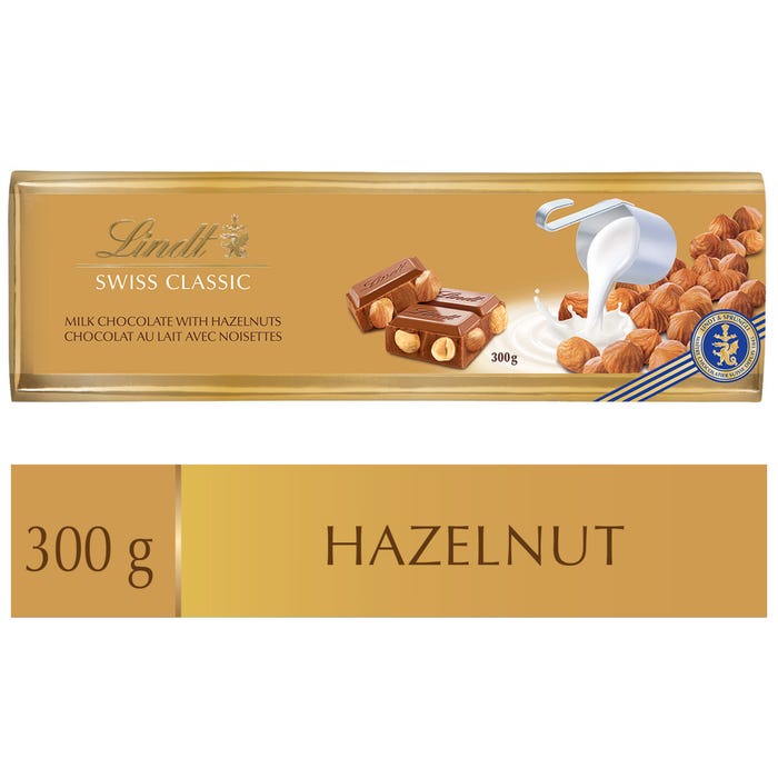 Lindt SWISS CLASSIC Gold Hazelnut Milk Chocolate Bar, 300g