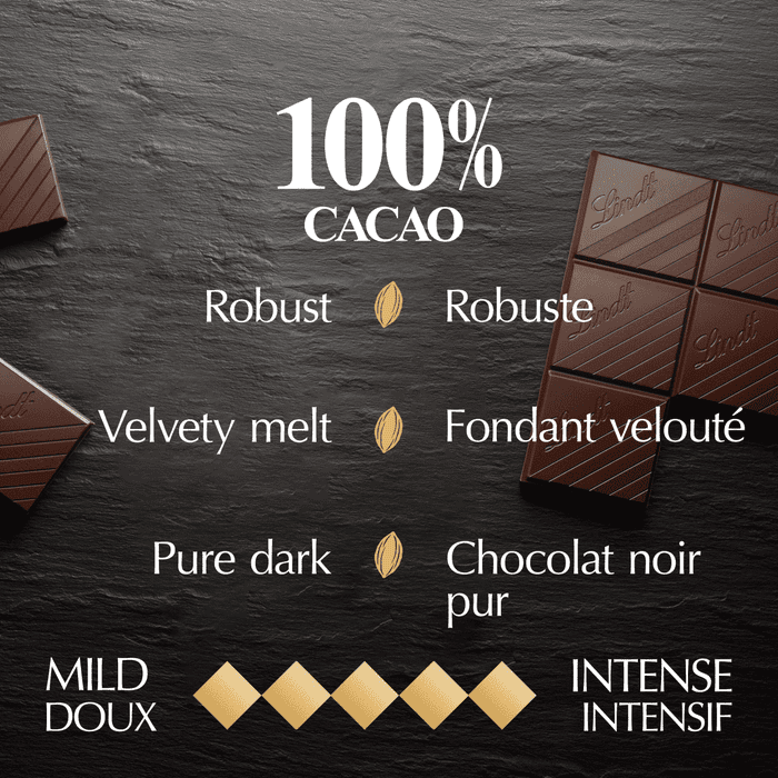 Lindt EXCELLENCE 100% Cacao Dark Chocolate Bar, 50g