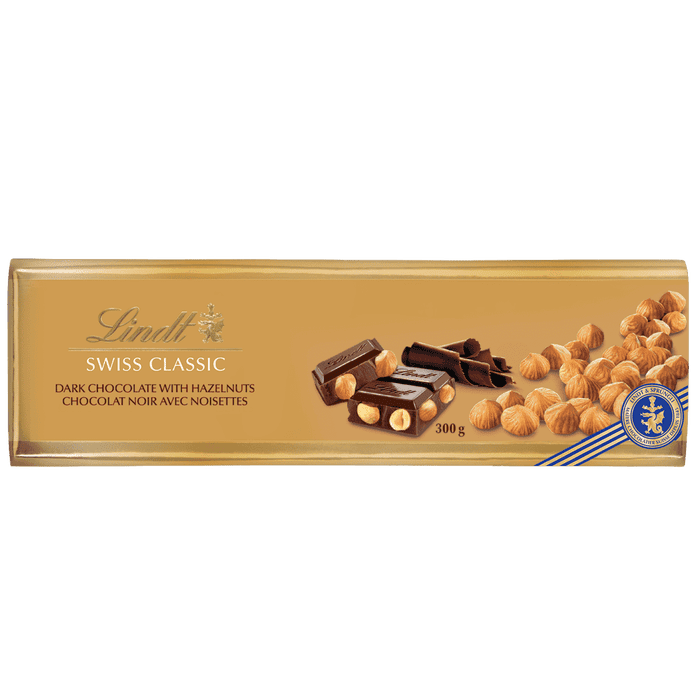 Lindt SWISS CLASSIC Dark Chocolate and Hazelnut Bar, 300g