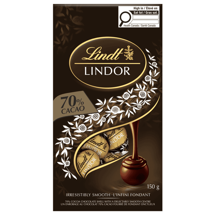 Lindt LINDOR 70% Cacao Dark Chocolate Truffles Bag, 150g