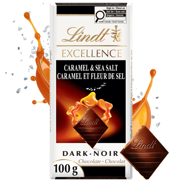 Lindt EXCELLENCE Caramel & Sea Salt Dark Chocolate Bar, 100g