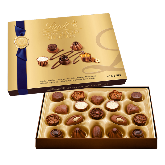 Lindt SWISS LUXURY SELECTION Assorted Chocolate Pralines Gift Box, 193g